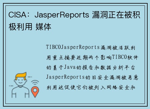 CISA：JasperReports 漏洞正在被积极利用 媒体