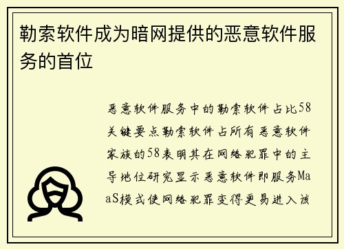 勒索软件成为暗网提供的恶意软件服务的首位 